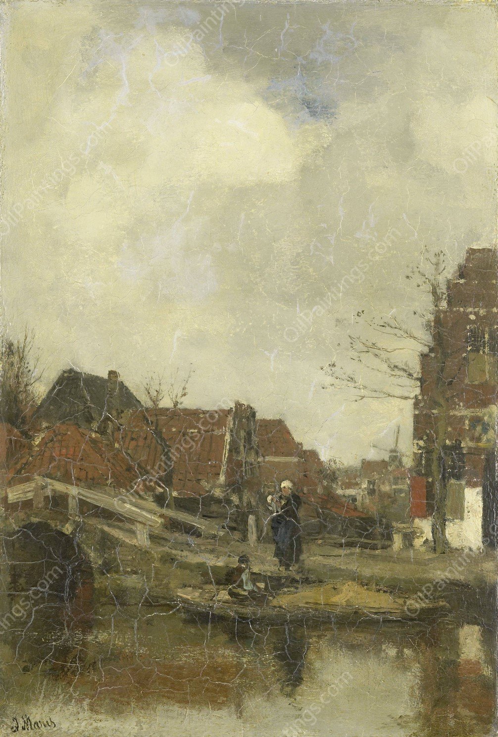 Oud buurtje aan het water  by Jacob Maris - Hand-Painted Oil Painting Reproduction
