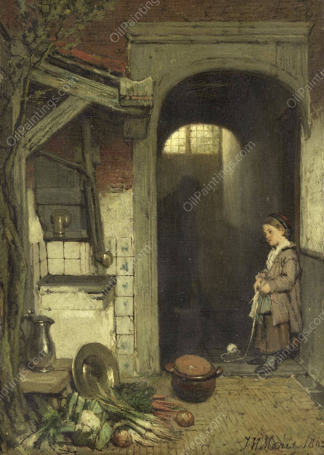 Small Courtyard  by Jacob Maris - Hand-Painted Oil Painting Reproduction