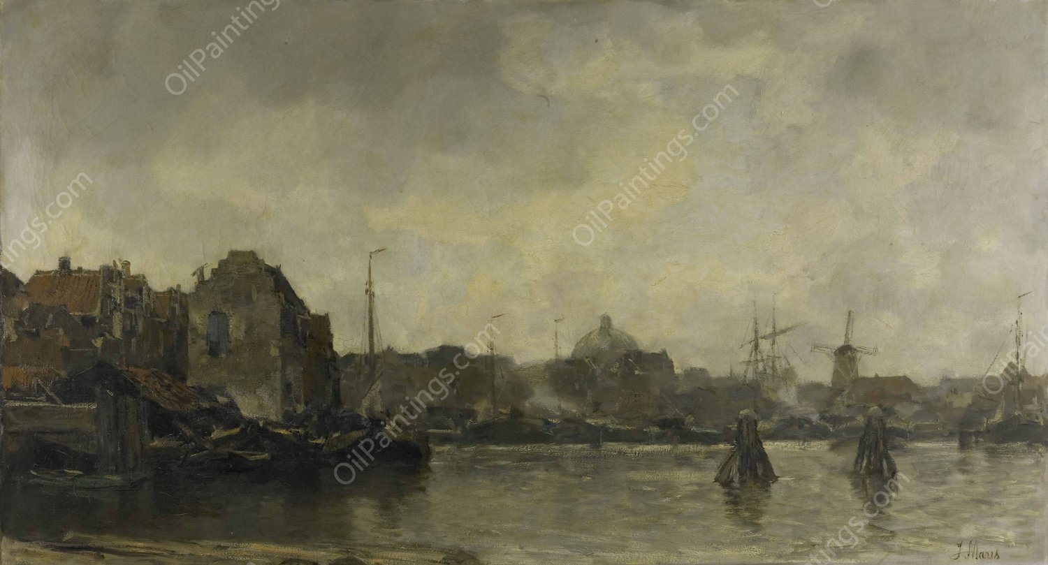 Stadsgezicht  by Jacob Maris - Hand-Painted Oil Painting Reproduction