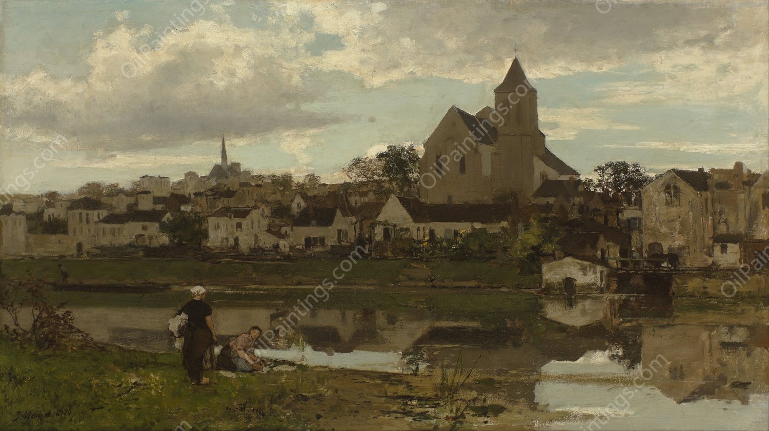 View at Montigny-sur-Loing  by Jacob Maris - Hand-Painted Oil Painting Reproduction