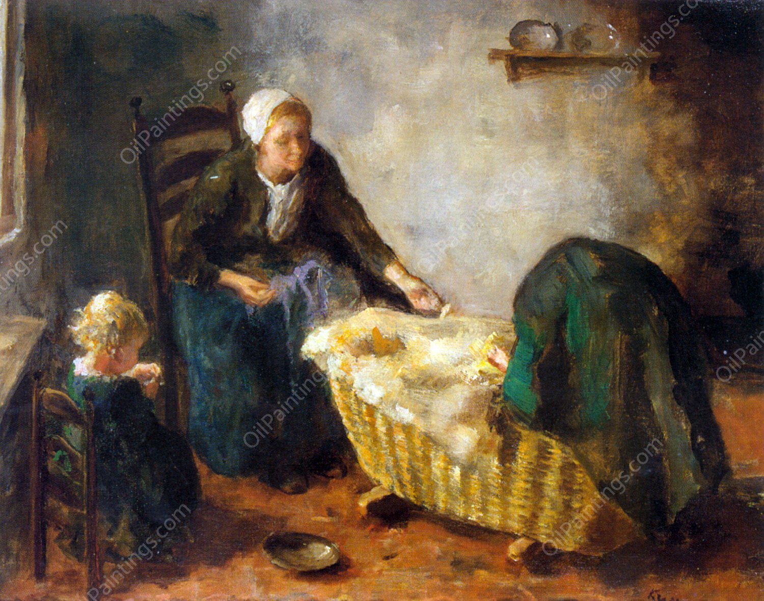 Amusing the Baby by Jacob Simon Hendrik Kever - Hand-Painted Oil Painting Reproduction