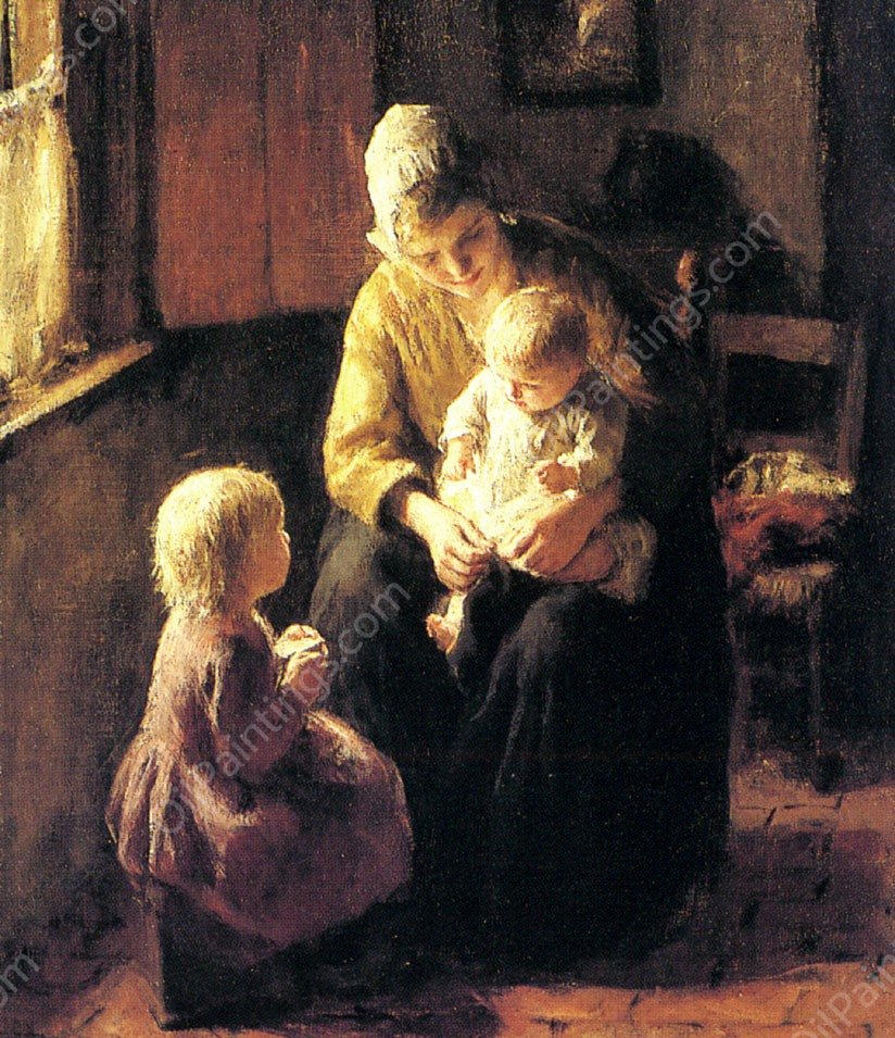 Minding the Baby by Jacob Simon Hendrik Kever - Hand-Painted Oil Painting Reproduction