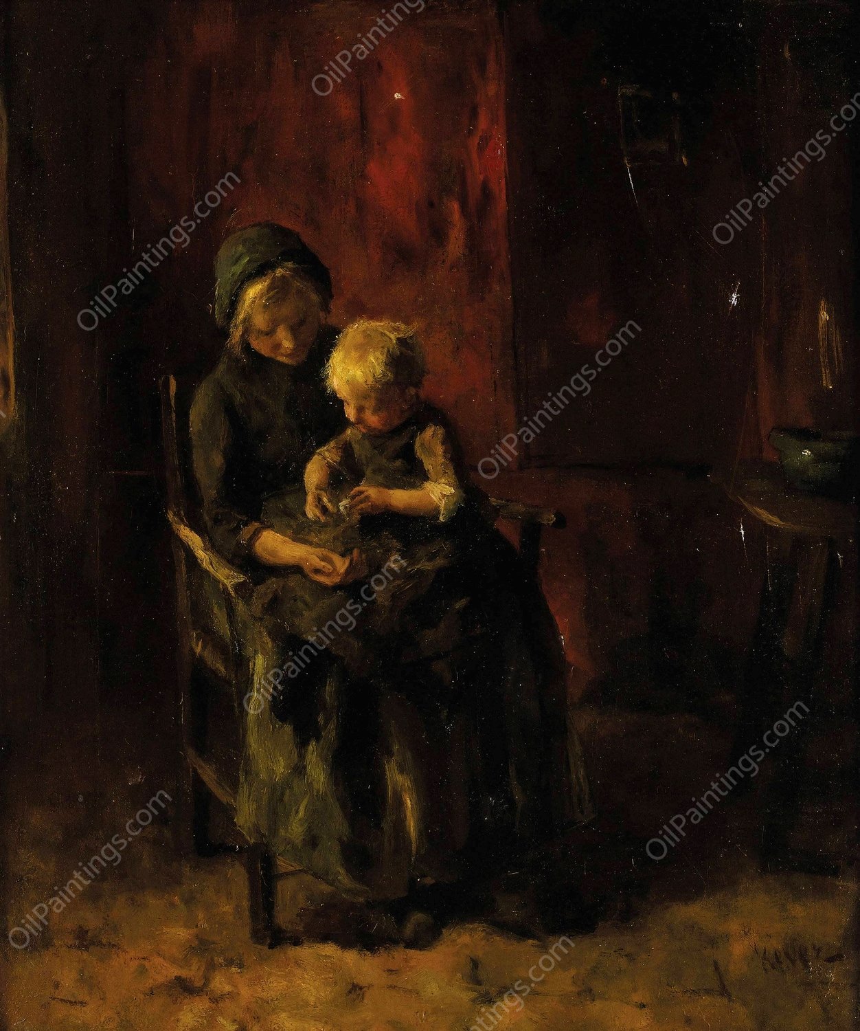 Mother and Child  by Jacob Simon Hendrik Kever - Hand-Painted Oil Painting Reproduction