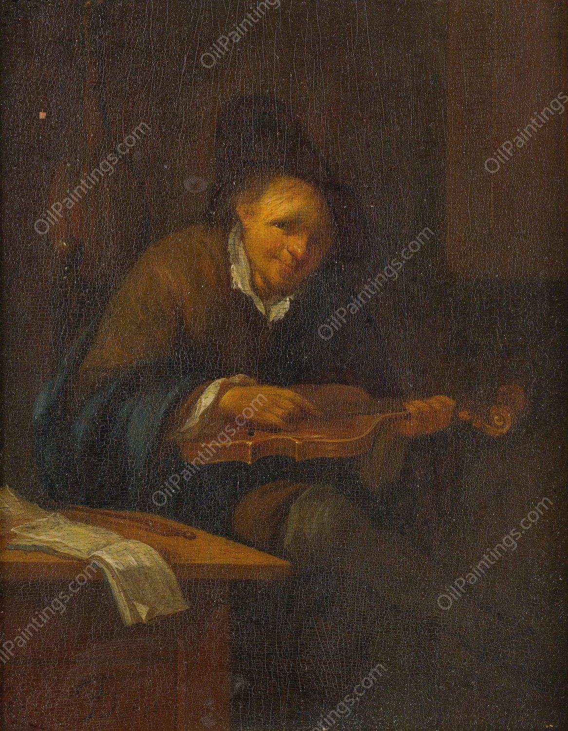 Man Playing A Violin  by Jacob Toorenvliet - Hand-Painted Oil Painting Reproduction