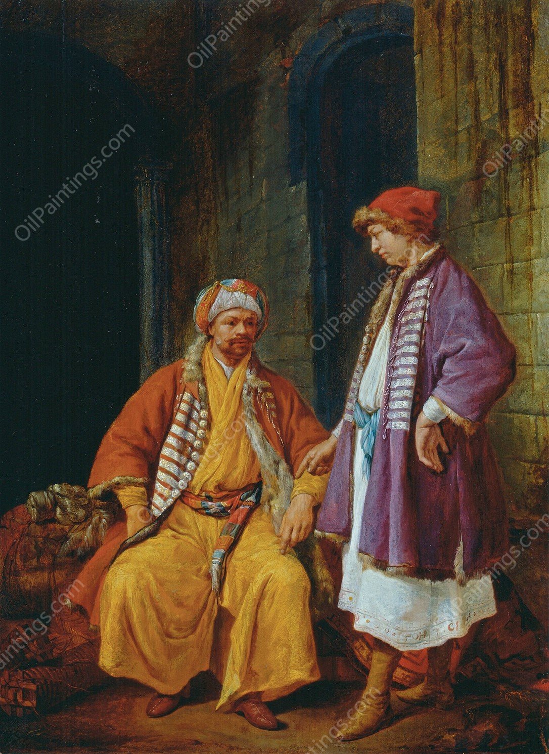 Two Turkish Merchants Conversing  by Jacob Toorenvliet - Hand-Painted Oil Painting Reproduction