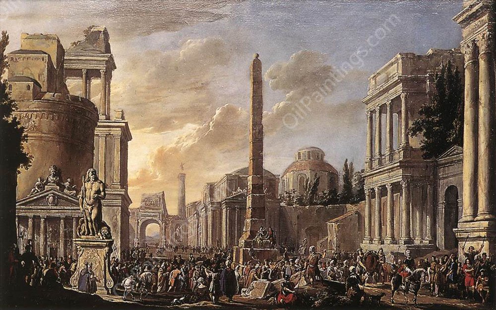 Antique Forum with a Triumphal Procession by Jacob Van Der Ulft - Hand-Painted Oil Painting Reproduction