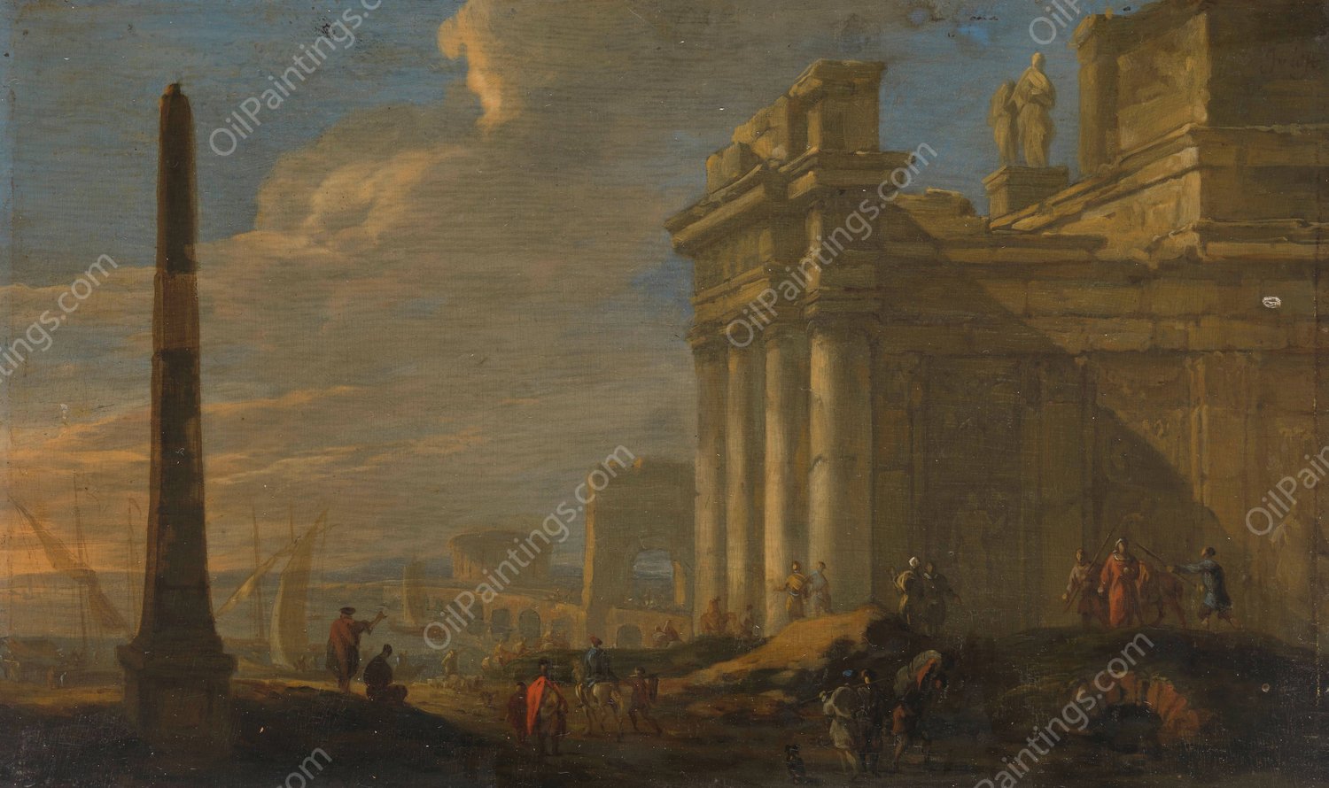 Italian harbor view  by Jacob Van Der Ulft - Hand-Painted Oil Painting Reproduction