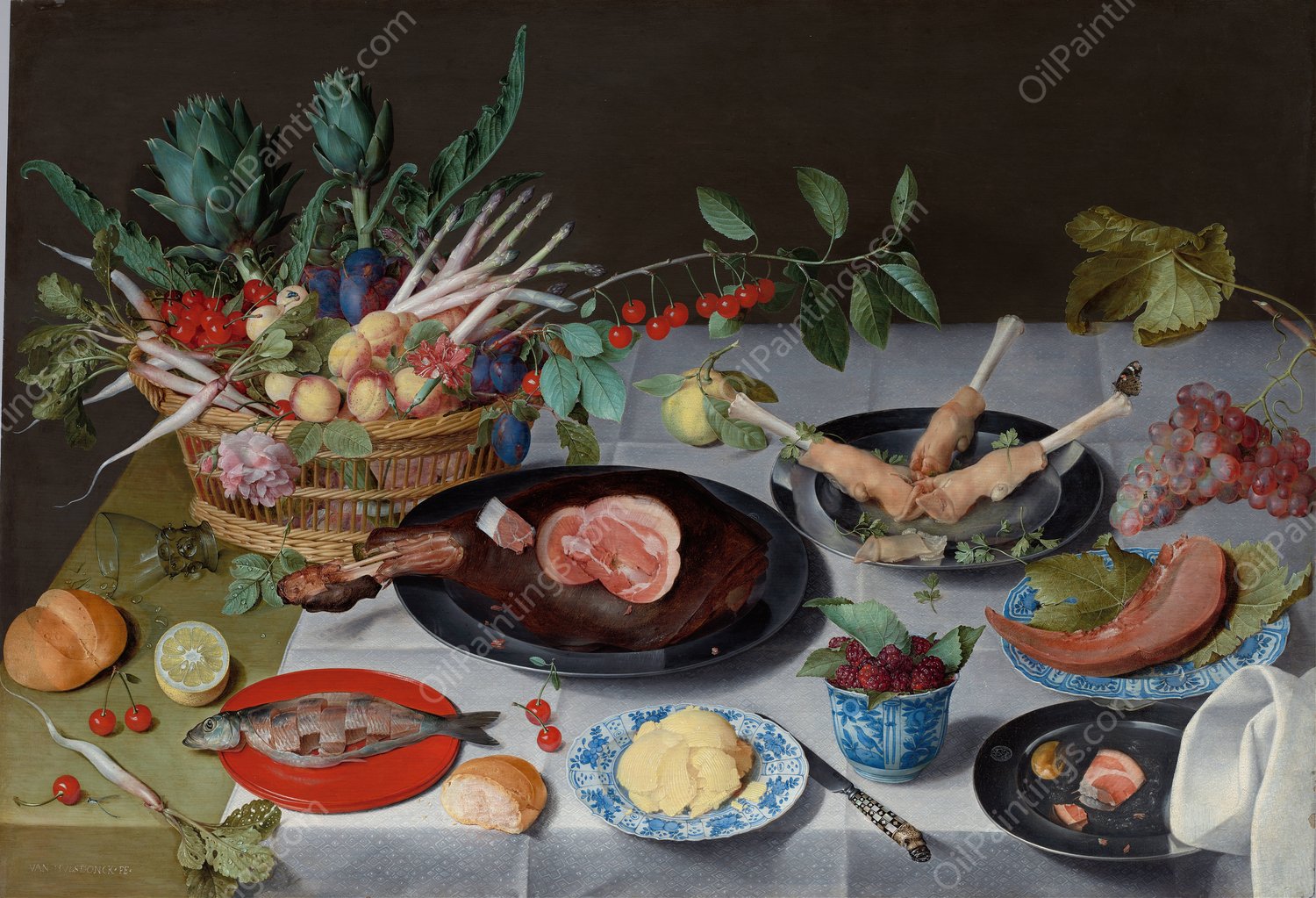 Still Life with Meat, Fish, Vegetables and Fruit  by Jacob Van Hulsdonck - Hand-Painted Oil Painting Reproduction