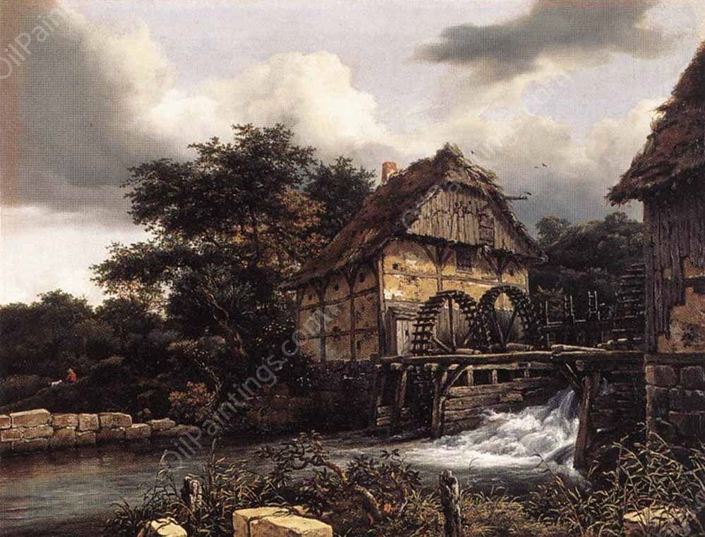 Two Water Mills and an Open Sluice by Jacob Van Ruisdael - Hand-Painted Oil Painting Reproduction