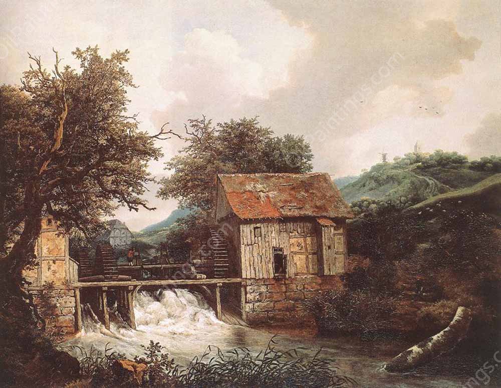 Two Watermills and an Open Sluice near Singraven by Jacob Van Ruisdael - Hand-Painted Oil Painting Reproduction