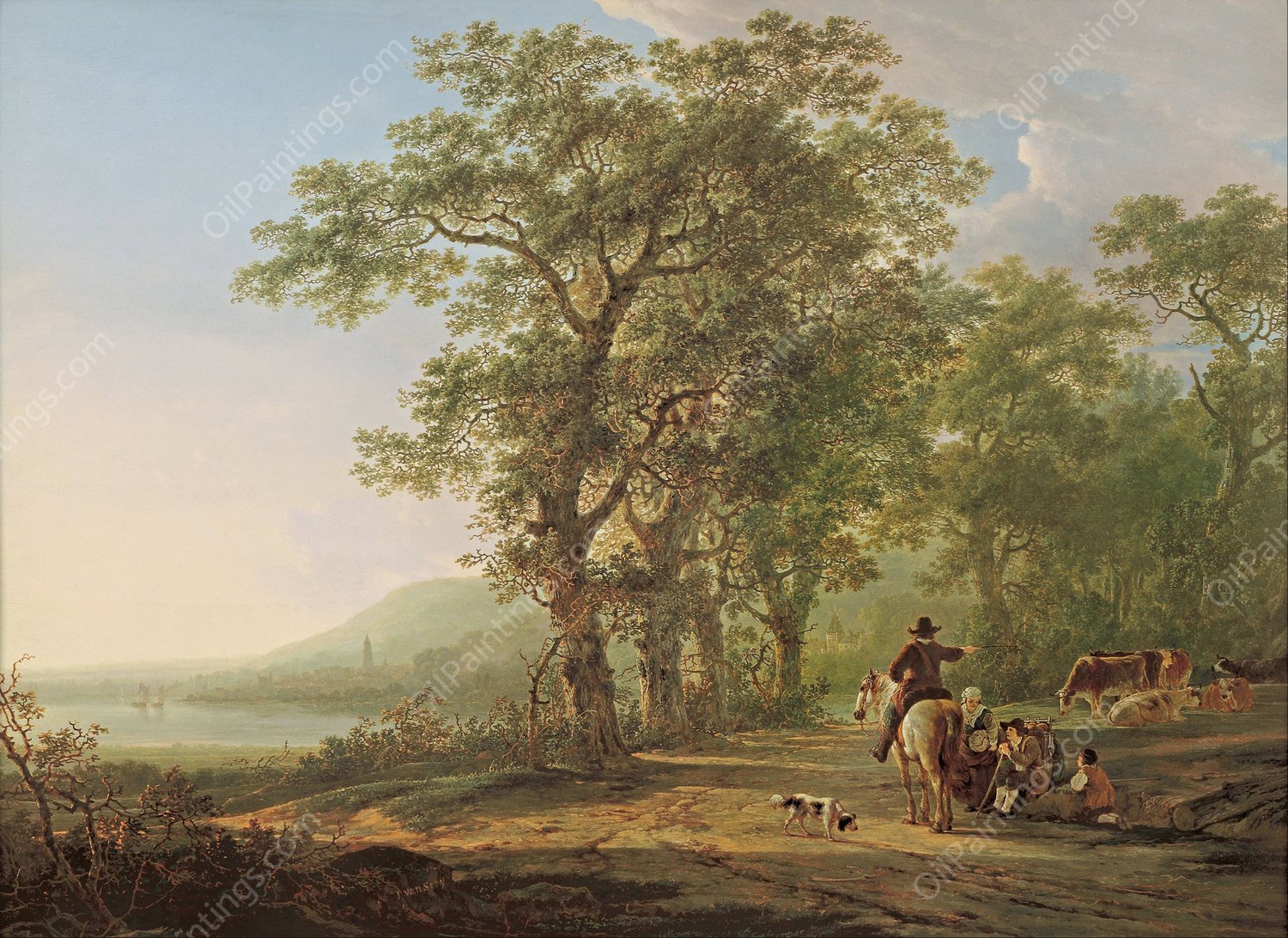 Figures in a forest landscape  by Jacob Van Strij - Hand-Painted Oil Painting Reproduction