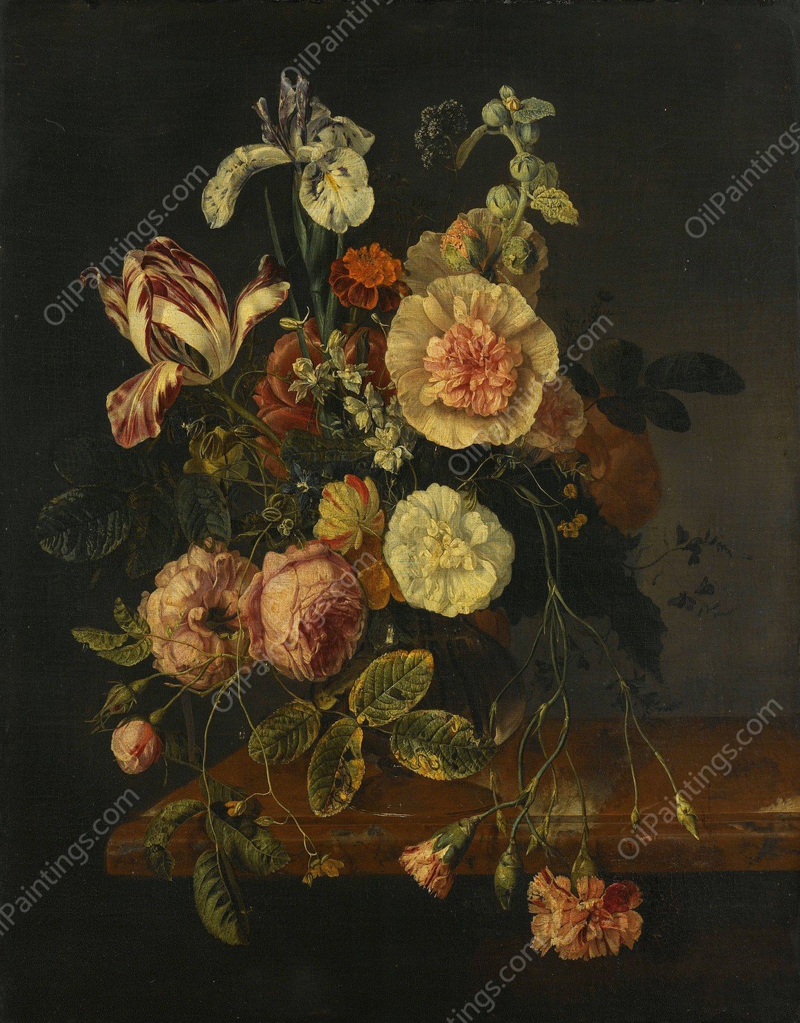 Still Life with Flowers  by Jacob Van Walscapelle - Hand-Painted Oil Painting Reproduction