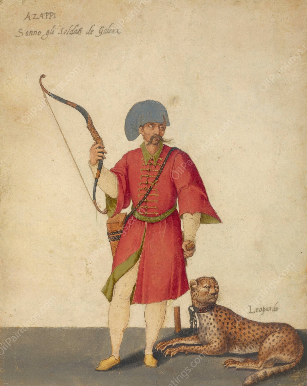 An Azappo Archer with a Cheetah  by Jacopo Ligozzi - Hand-Painted Oil Painting Reproduction