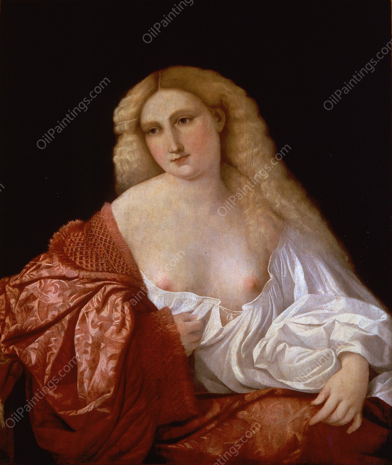 Portrait of a Woman know as Portrait of a Courtsesan  by Jacopo Palma Il Vecchio - Hand-Painted Oil Painting Reproduction