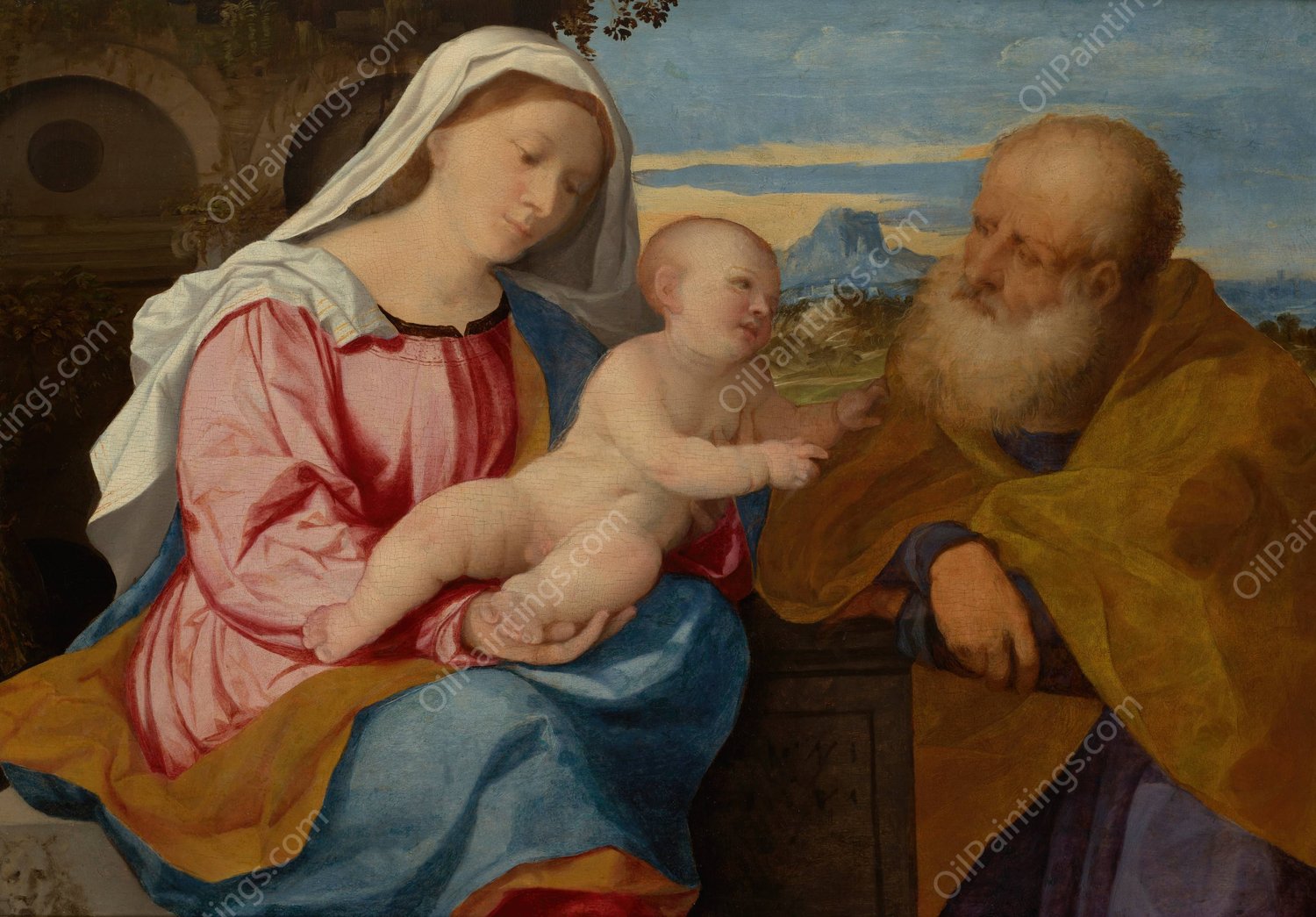 The Holy Family  by Jacopo Palma Il Vecchio - Hand-Painted Oil Painting Reproduction