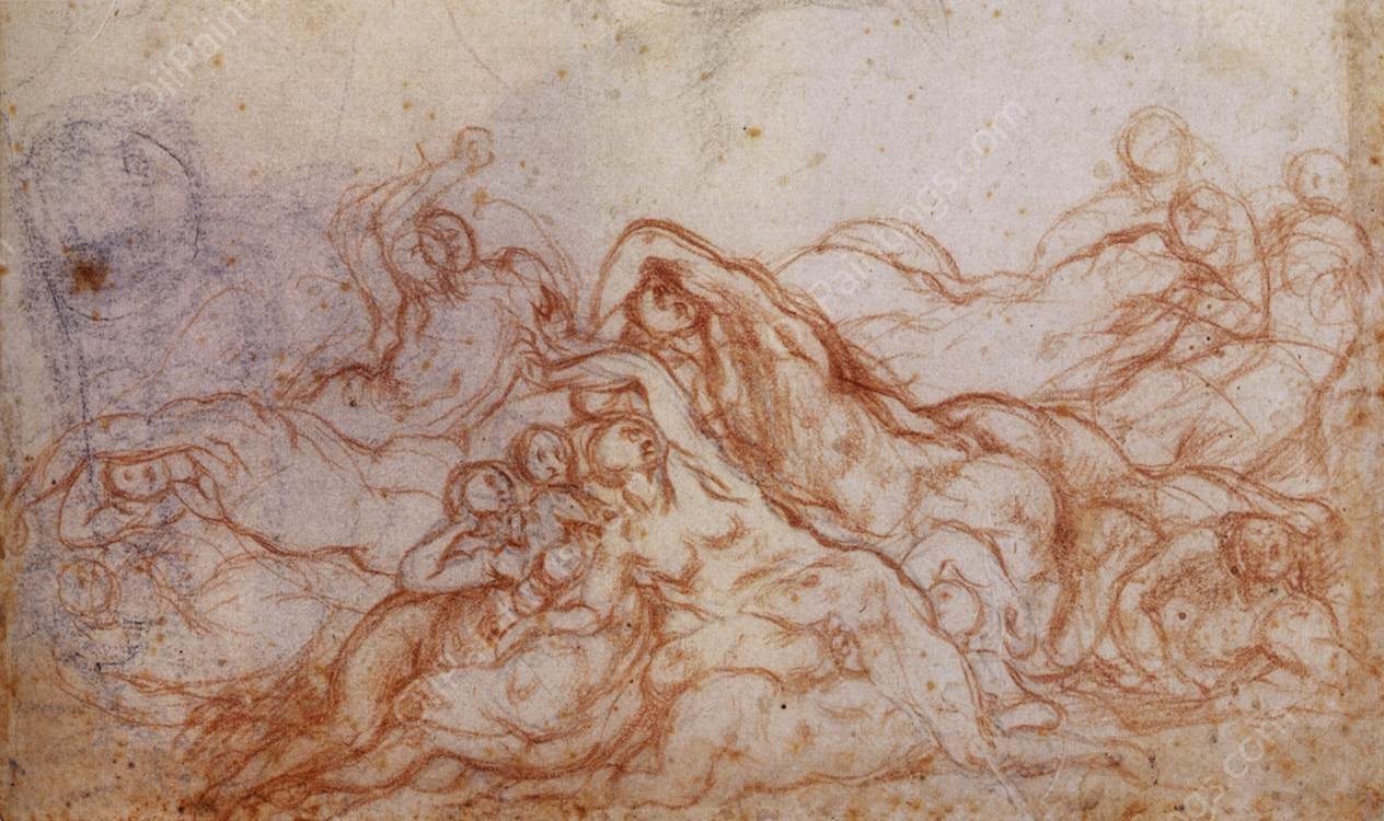 Study for Deluge Portion of Sheet by Jacopo Pontormo - Hand-Painted Oil Painting Reproduction