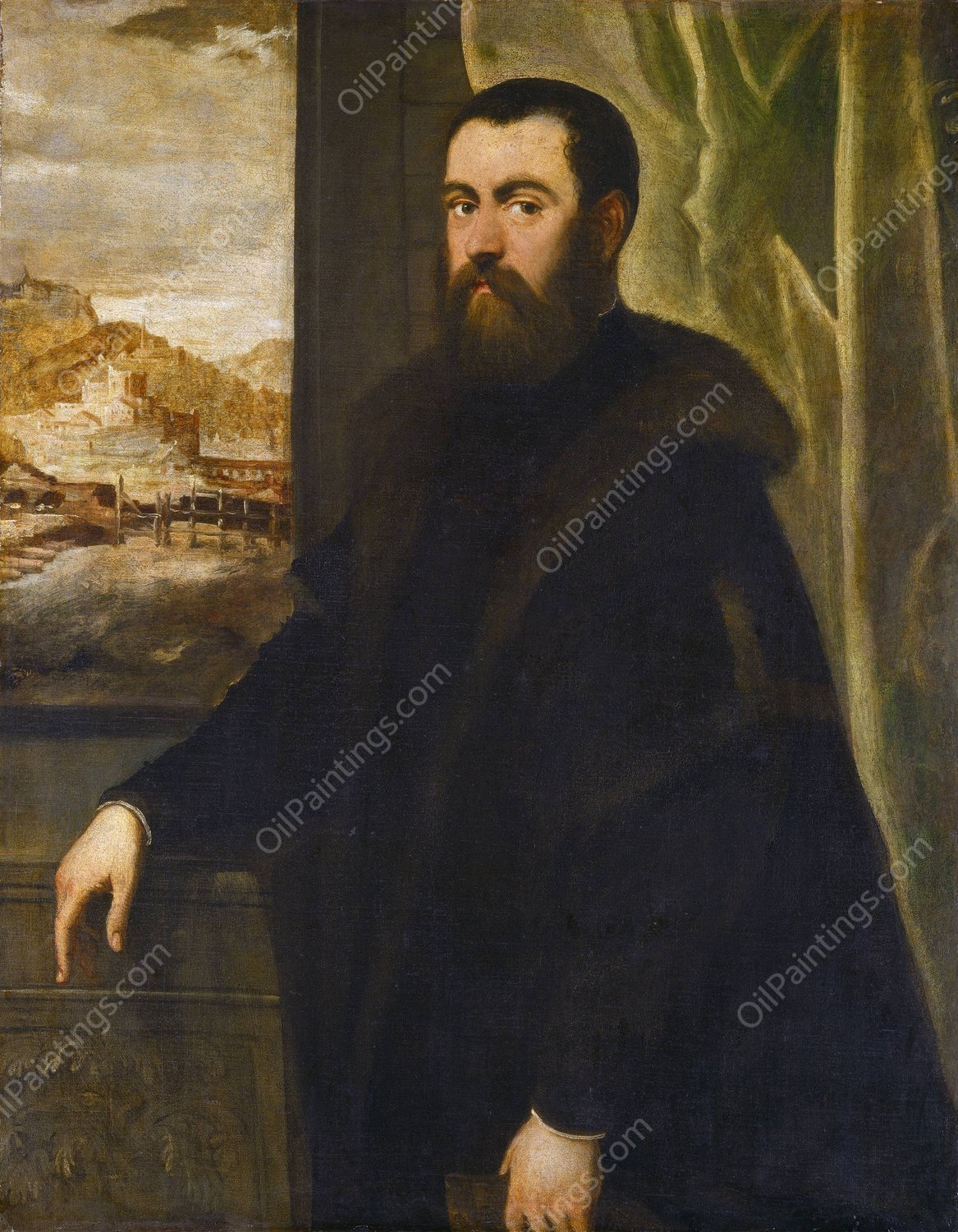 Portrait of a Man with a Landscape View  by Jacopo Tintoretto - Hand-Painted Oil Painting Reproduction