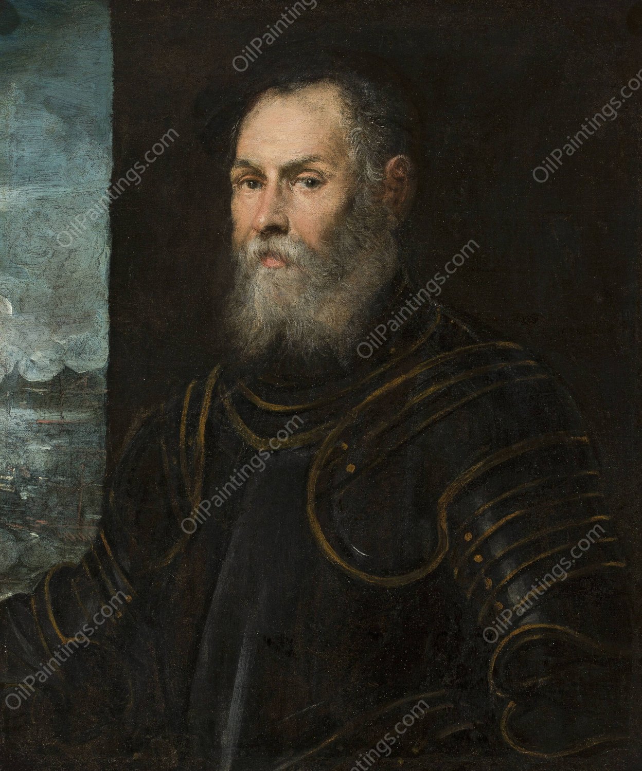 Portrait of a Venetian Admiral by Jacopo Tintoretto - Hand-Painted Oil Painting Reproduction