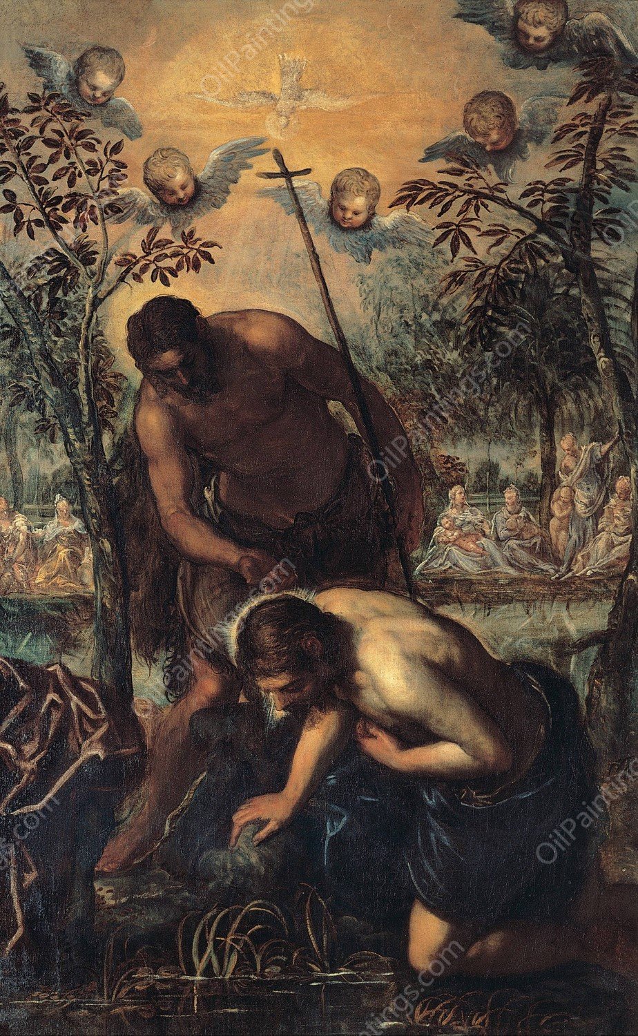 The Baptism of Christ  by Jacopo Tintoretto - Hand-Painted Oil Painting Reproduction