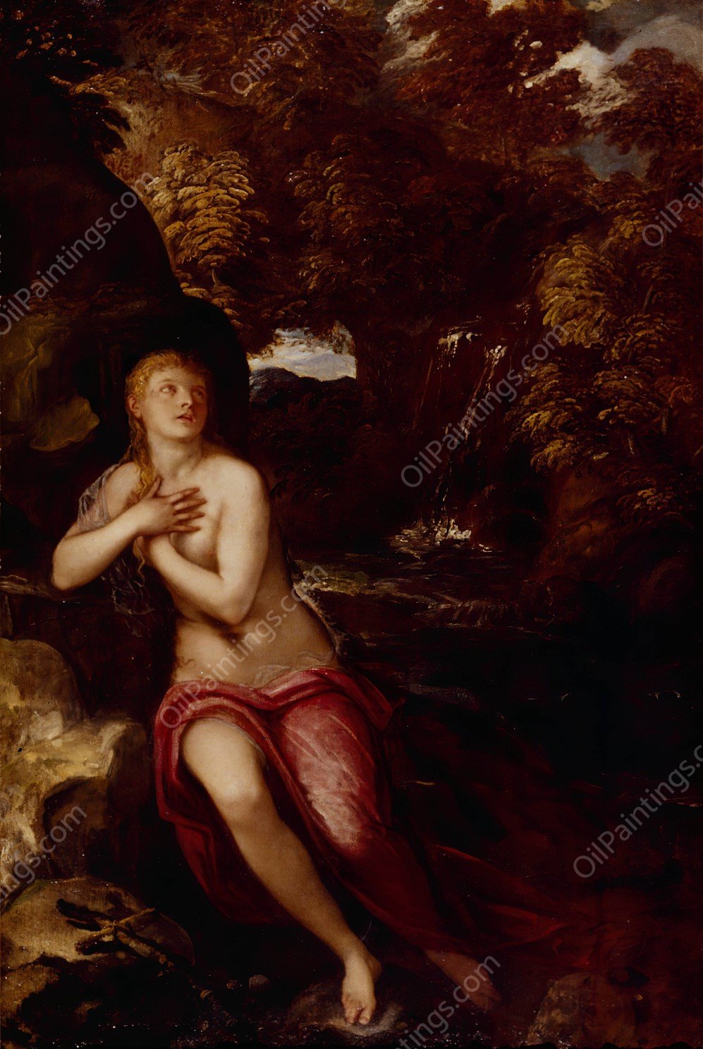 The Magdalene in the Wilderness  by Jacopo Tintoretto - Hand-Painted Oil Painting Reproduction
