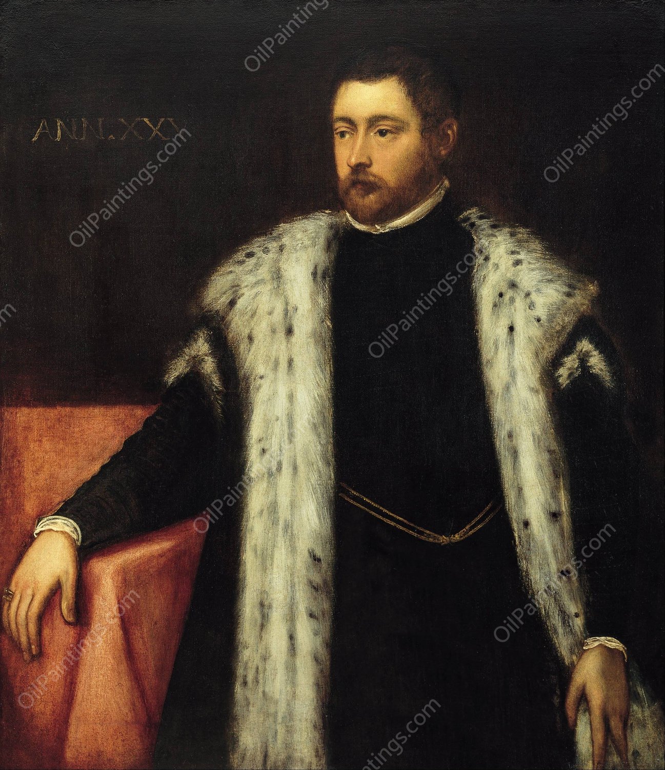 Twenty-five year old Youth with Fur-lined Coat by Jacopo Tintoretto - Hand-Painted Oil Painting Reproduction