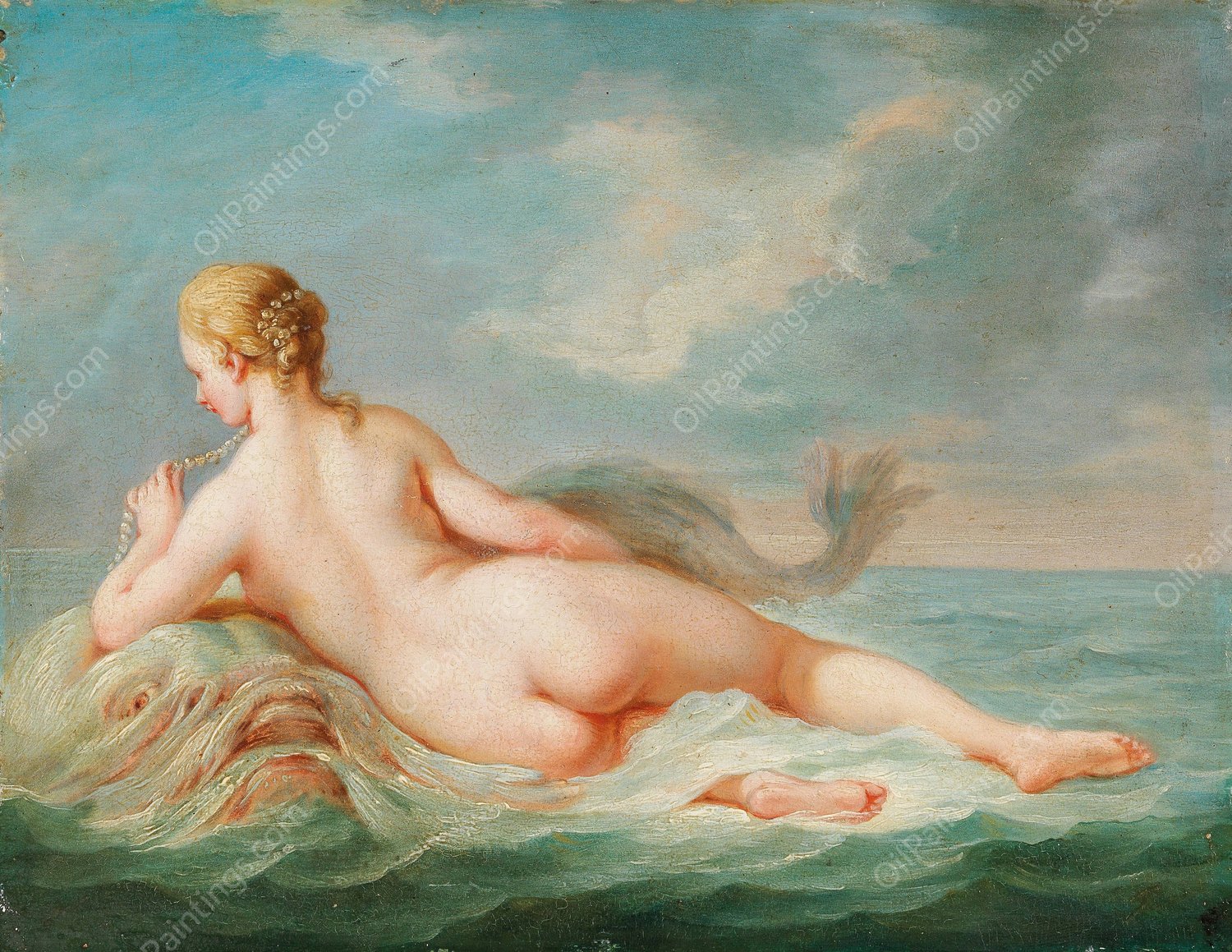 A Naiad lying upon a dolphin by Jacques Charlier - Hand-Painted Oil Painting Reproduction