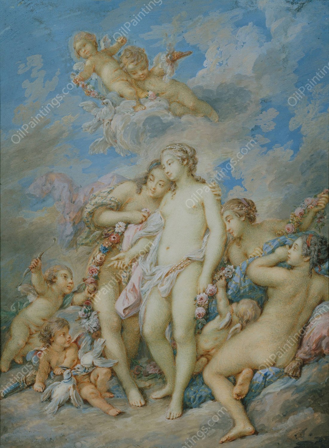 Love offering the Apple to Venus  by Jacques Charlier - Hand-Painted Oil Painting Reproduction