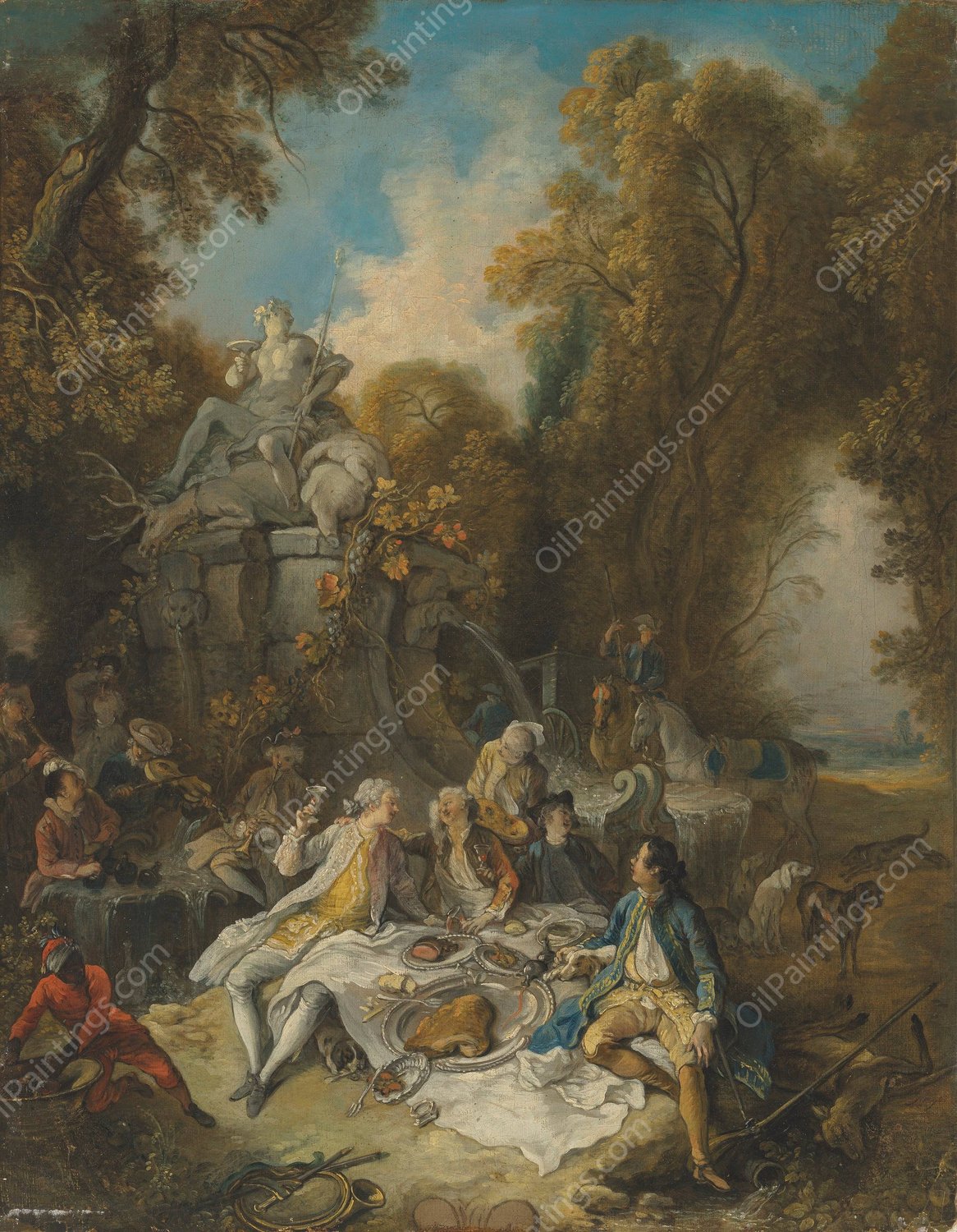 Dinner after the hunt by Jacques De Lajoue - Hand-Painted Oil Painting Reproduction