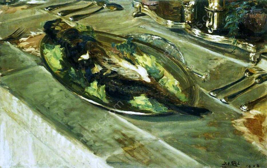 Fish on a Silver Plate by Jacques Emile Blance - Hand-Painted Oil Painting Reproduction