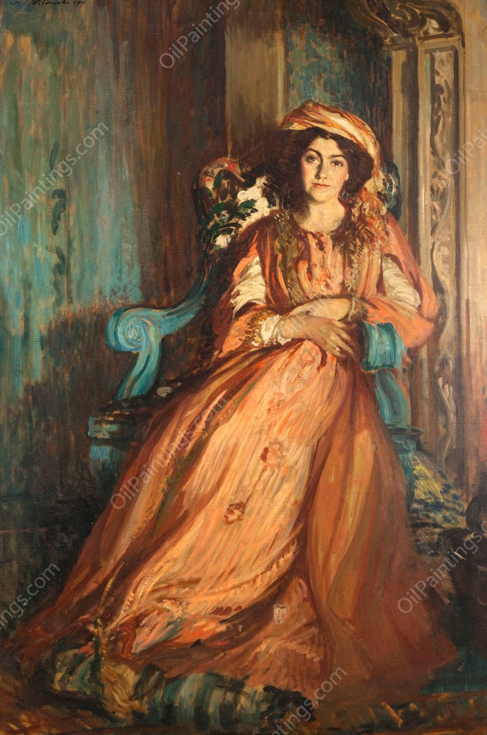 Portrait de Mabel Dodge a la Villa Curonia  by Jacques-Emile Blanche - Hand-Painted Oil Painting Reproduction