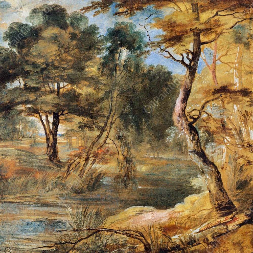 Wooded Landscape with a Stream by Jacques Fouquier - Hand-Painted Oil Painting Reproduction