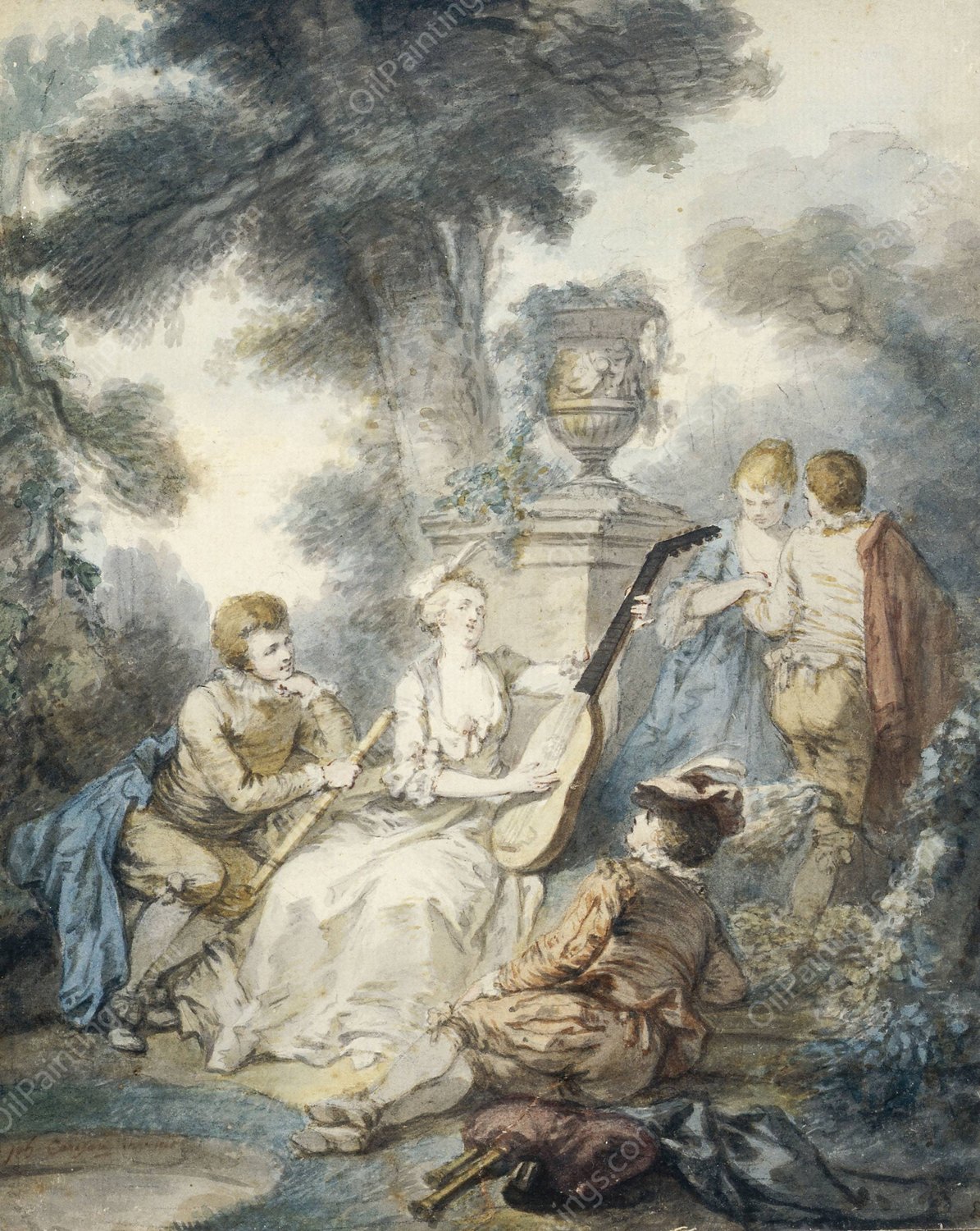 La Joueuse de guitare ou La Musique  by Jacques-Philippe Caresme - Hand-Painted Oil Painting Reproduction