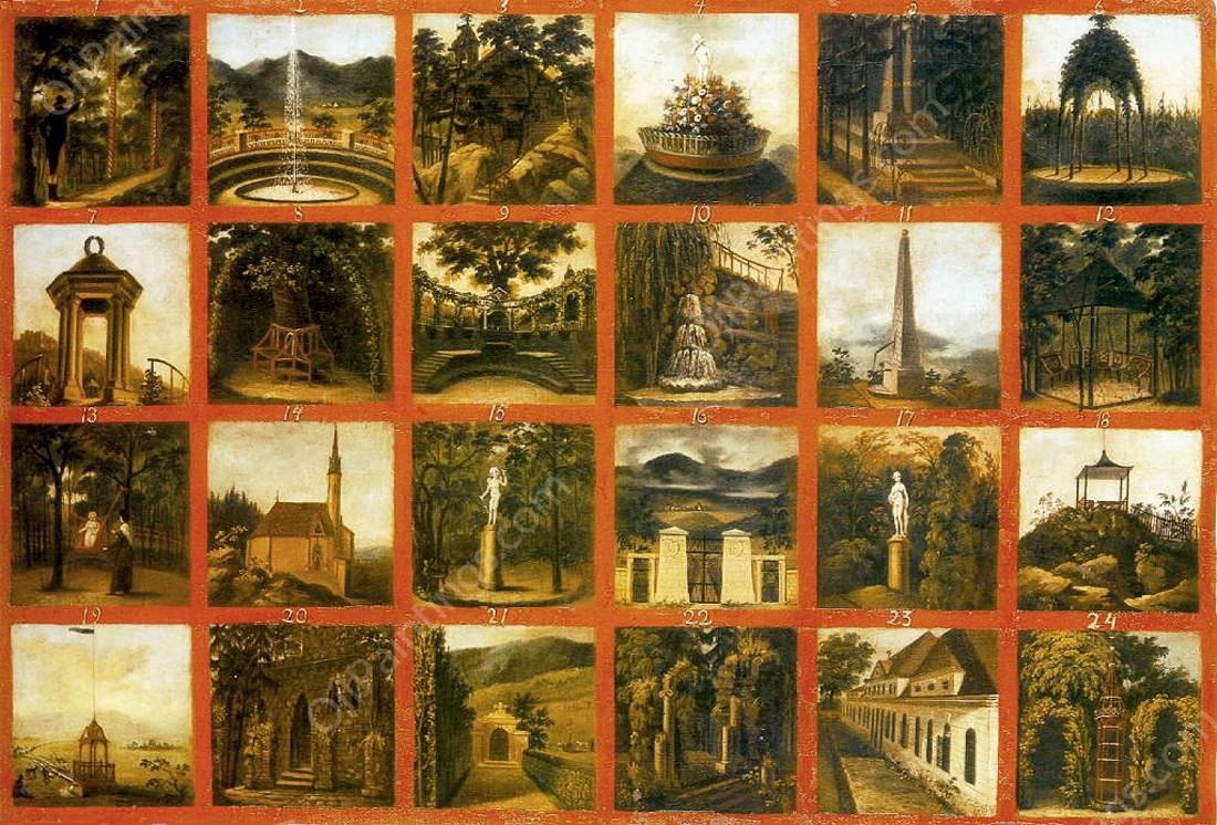 English Garden in the Csaky Castle at Hotkoc by Janos Rombauer - Hand-Painted Oil Painting Reproduction