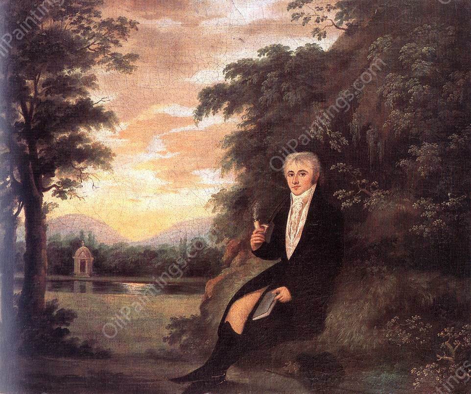 Young Man in a Landscape by Janos Rombauer - Hand-Painted Oil Painting Reproduction