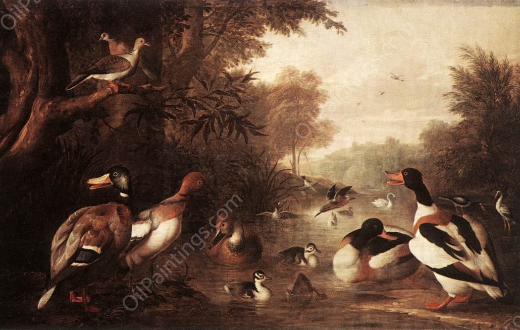 Landscape with Ducks by Jakob Bogdany - Hand-Painted Oil Painting Reproduction