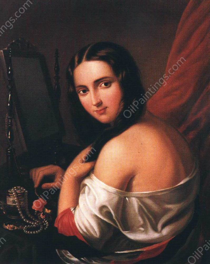 Woman Seated before a Mirror by Jakab Marastoni - Hand-Painted Oil Painting Reproduction
