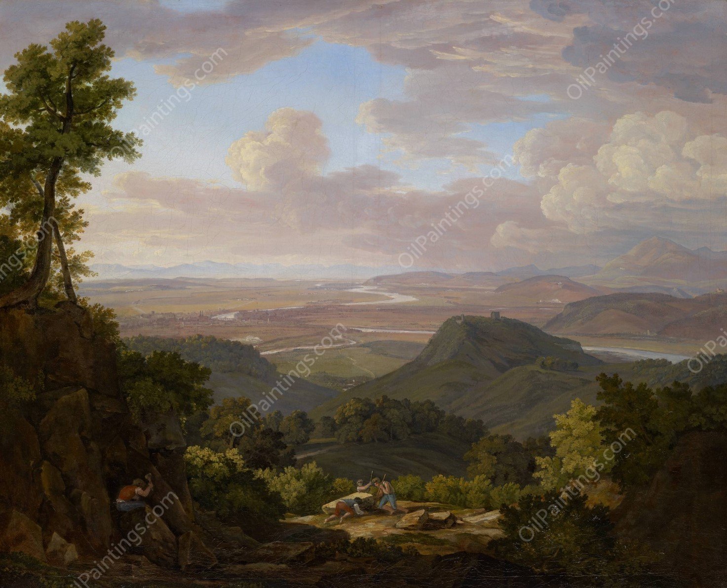View from the Muttenz Quarry toward Basel and the Plains of the Rhine River by Jakob Christoph Miville - Hand-Painted Oil Painting Reproduction