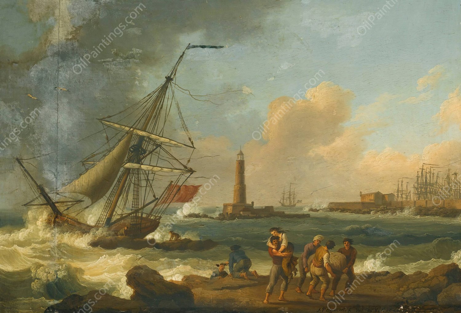 The Port Of Livorno by Jakob Philipp Hackert - Hand-Painted Oil Painting Reproduction