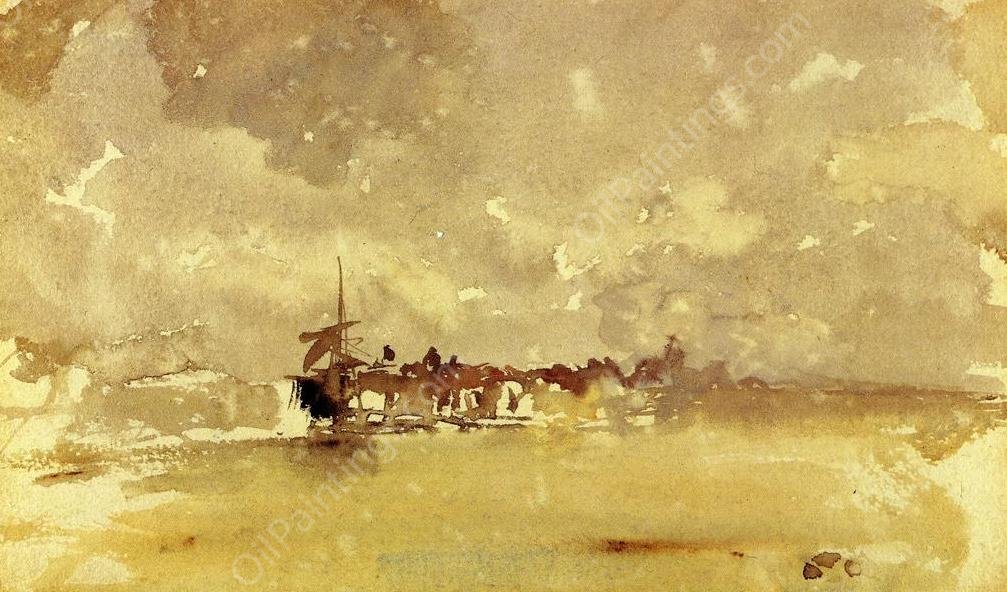 Gold and Grey: the Sunny Shower - Dordrecht by James Abbott McNeill Whistler - Hand-Painted Oil Painting Reproduction
