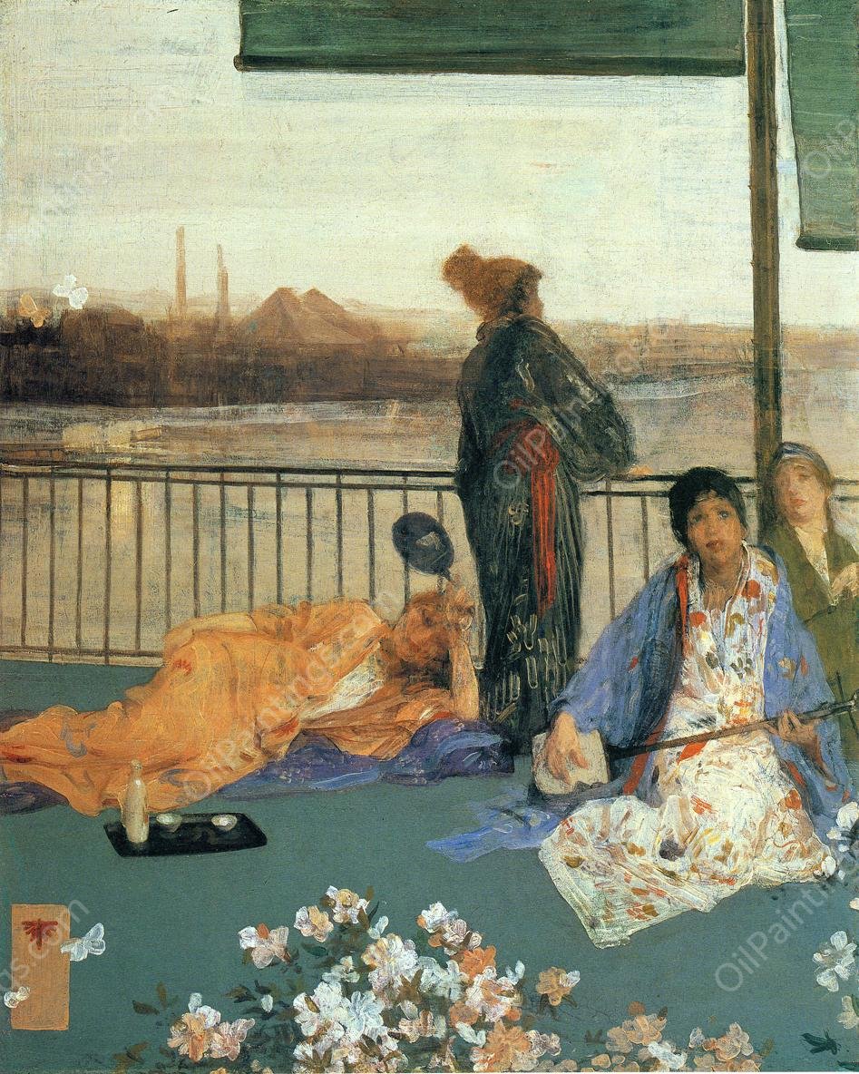 Variations in Flesh Colour and Green: The Balcony by James Abbott McNeill Whistler - Hand-Painted Oil Painting Reproduction