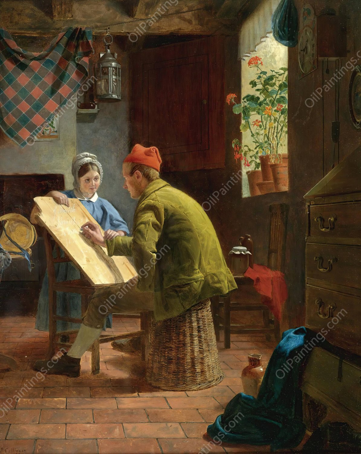 The Writing Lesson  by James Collinson - Hand-Painted Oil Painting Reproduction