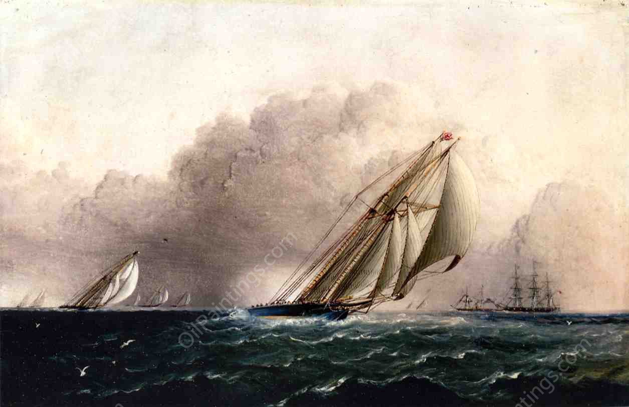 N.Y.Y.C. Schooner Yacht Estelle Running Home by James E Buttersworth - Hand-Painted Oil Painting Reproduction