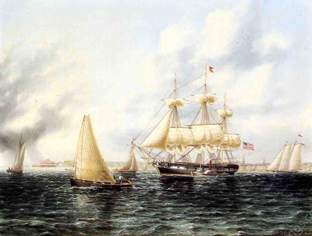 New York Harbor by James E Buttersworth - Hand-Painted Oil Painting Reproduction
