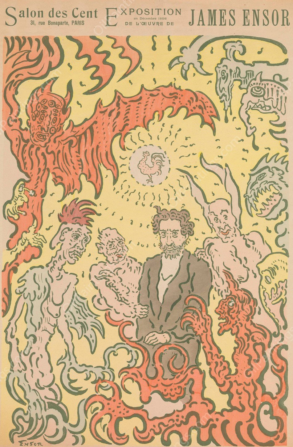 Demons Teasing Me; Poster for the James Ensor Exhibition at the Salon des Cent in Paris  by James Ensor - Hand-Painted Oil Painting Reproduction