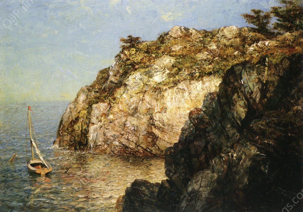 Moored Along the Cliffs by James Gale Tyler - Hand-Painted Oil Painting Reproduction