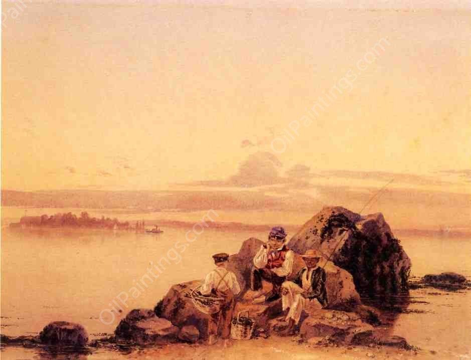 A Day Fishing by James Goodwyn Clonney - Hand-Painted Oil Painting Reproduction