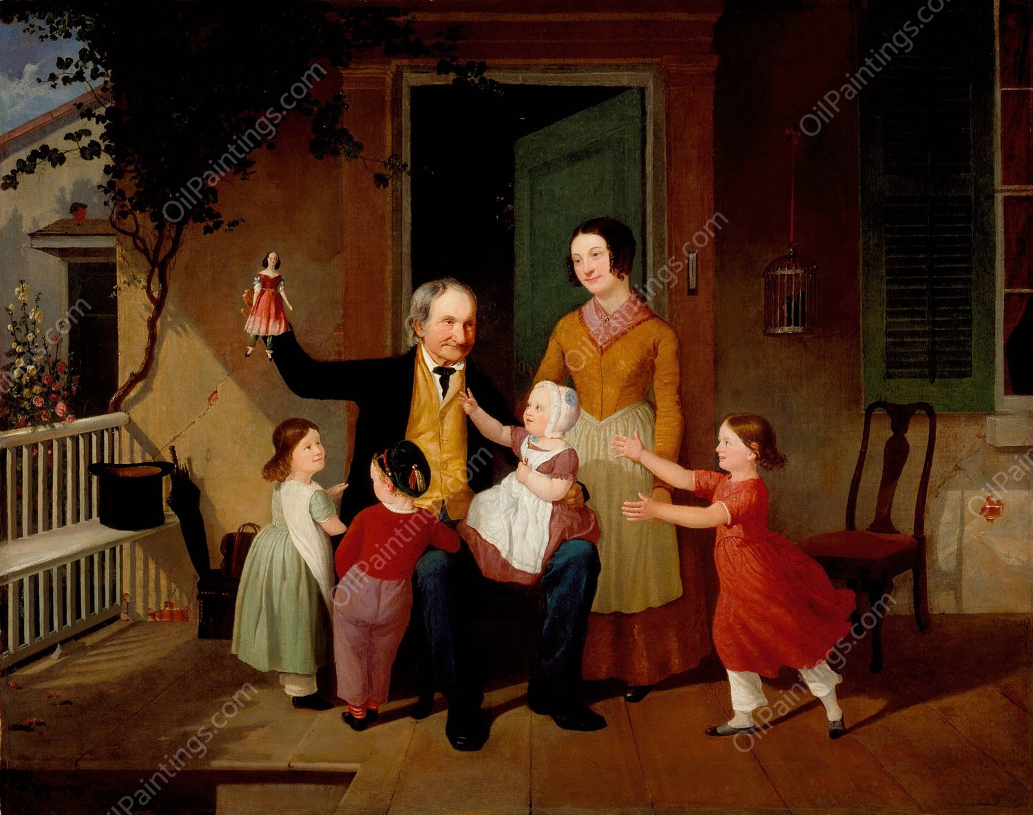 A Visit from Grandfather  by James Goodwyn Clonney - Hand-Painted Oil Painting Reproduction