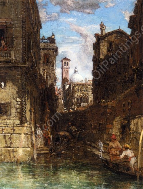 A Side Canal in Cannaregio, Looking towards the Church of San Geremia by James Holland - Hand-Painted Oil Painting Reproduction