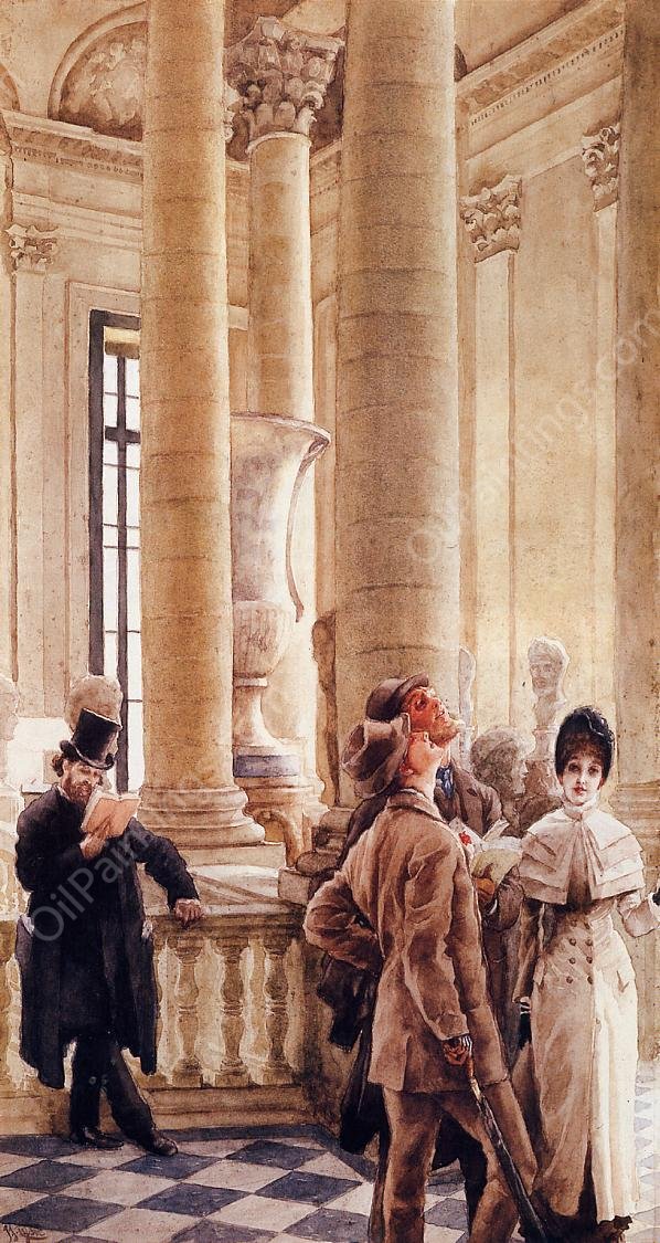 At the Louvre also known as Foreign Visitors at the Louvre by James Tissot - Hand-Painted Oil Painting Reproduction
