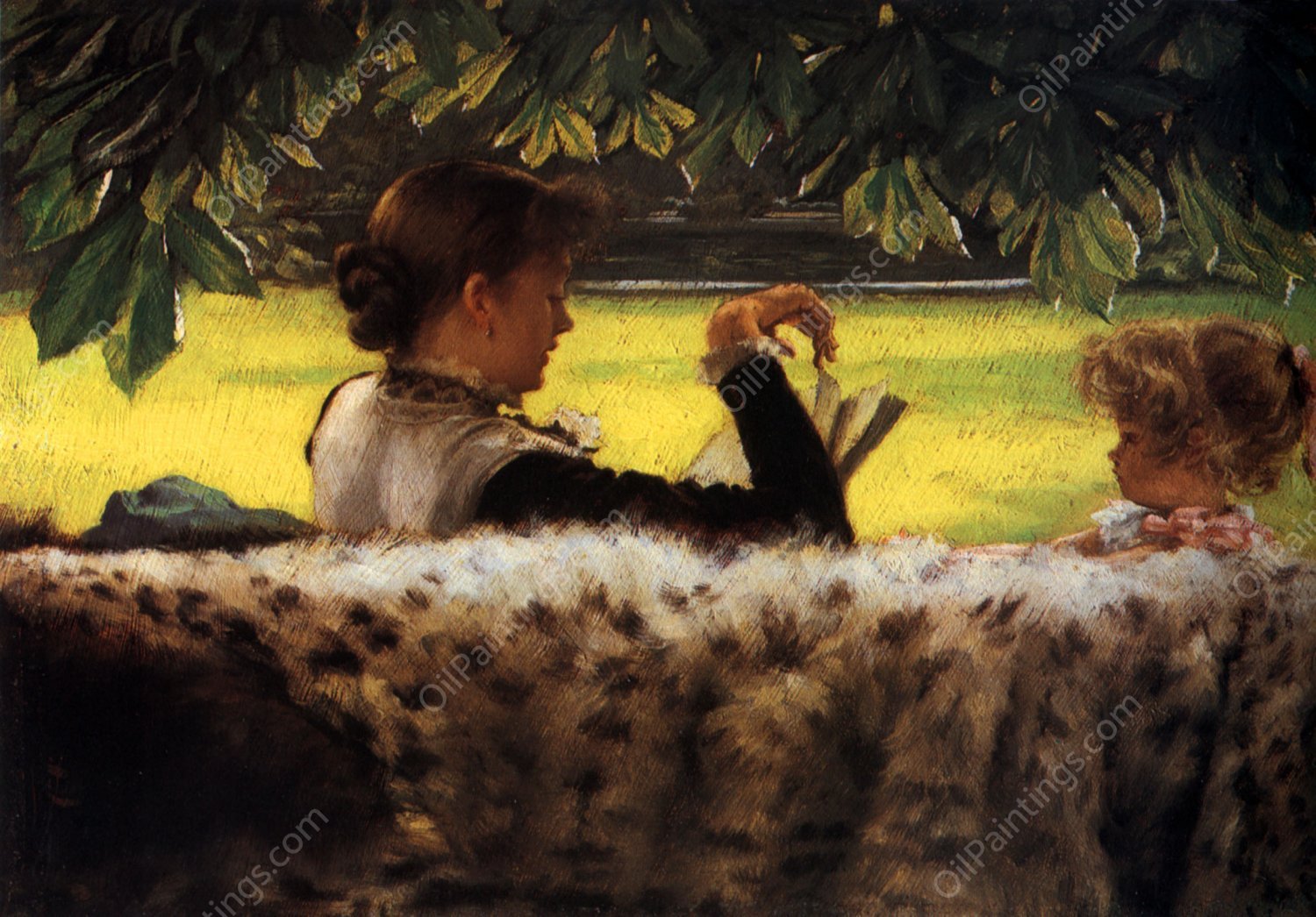 Reading a Story by James Tissot - Hand-Painted Oil Painting Reproduction